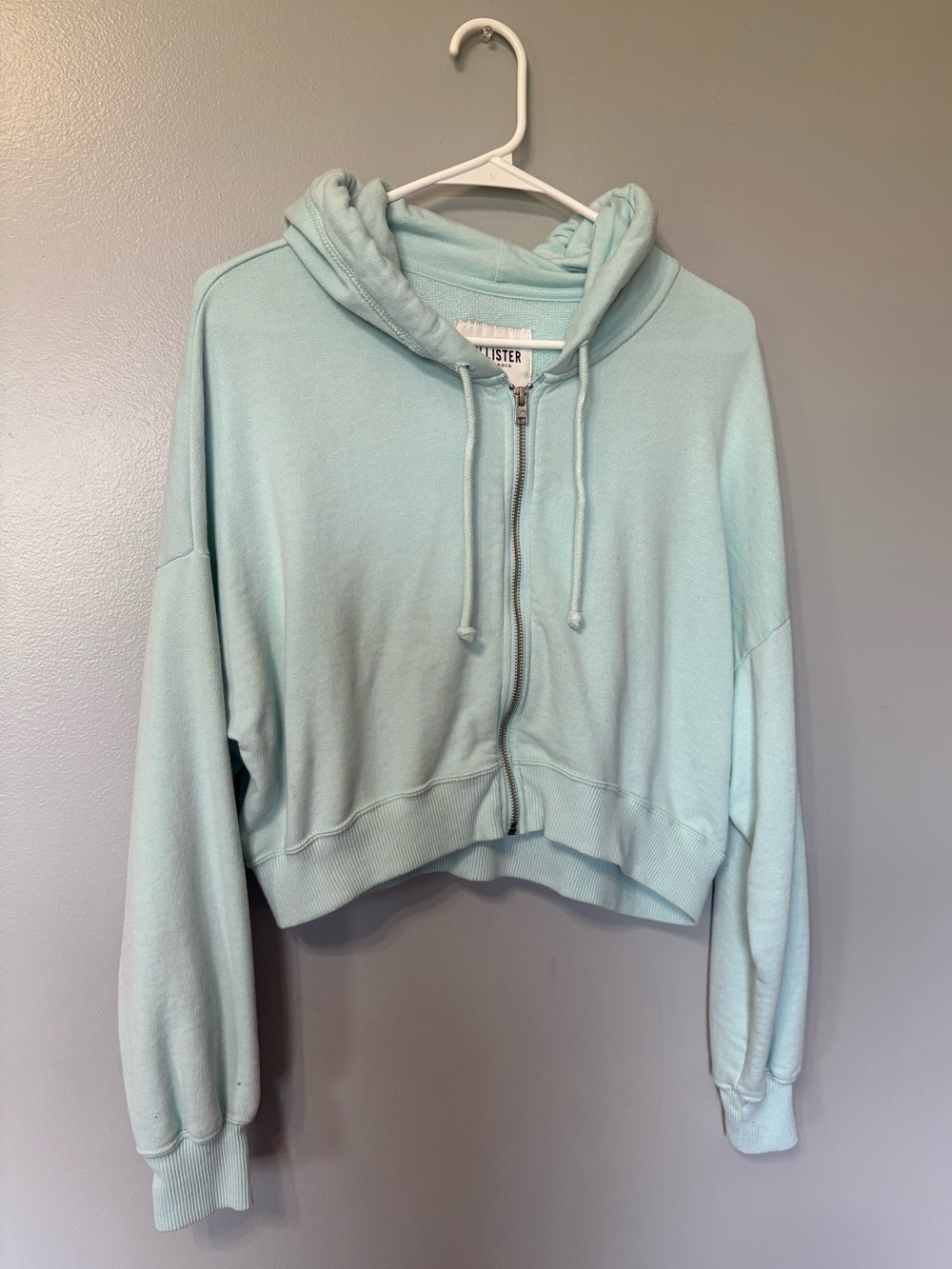 Hollister Light Blue Cropped Zip Hoodie
